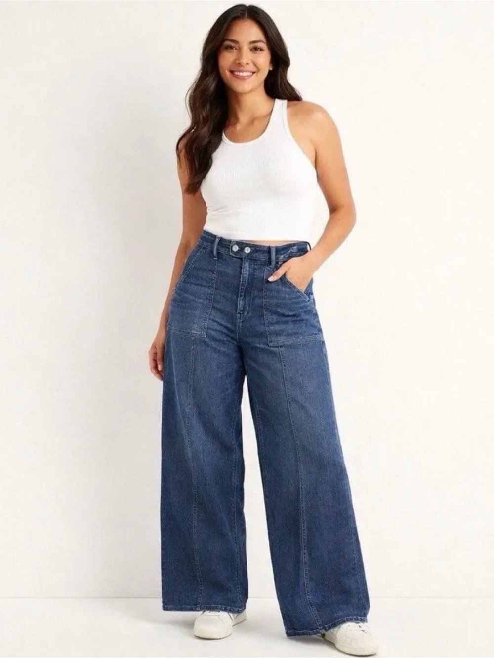 American Eagle super high rise baggy wide leg crop jeans
